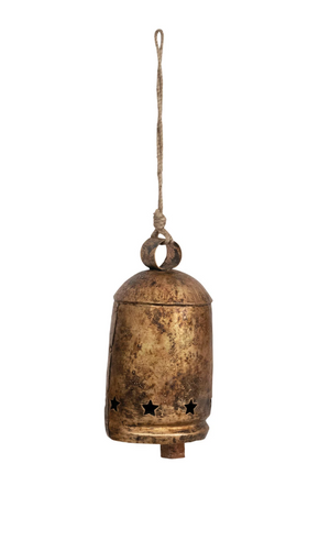 Metal Bell on Jute Rope with Star Cut-Outs