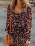 Wrapped V Neckline Long Sleeve Floral Dress