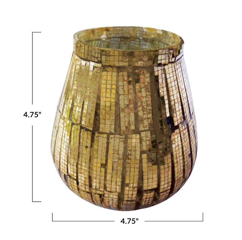 Recycled Glass Mosaic Votive Holder, Antique Copper Finish