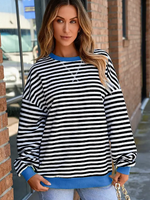 Color Striped Crew Neck Loose long sleeve