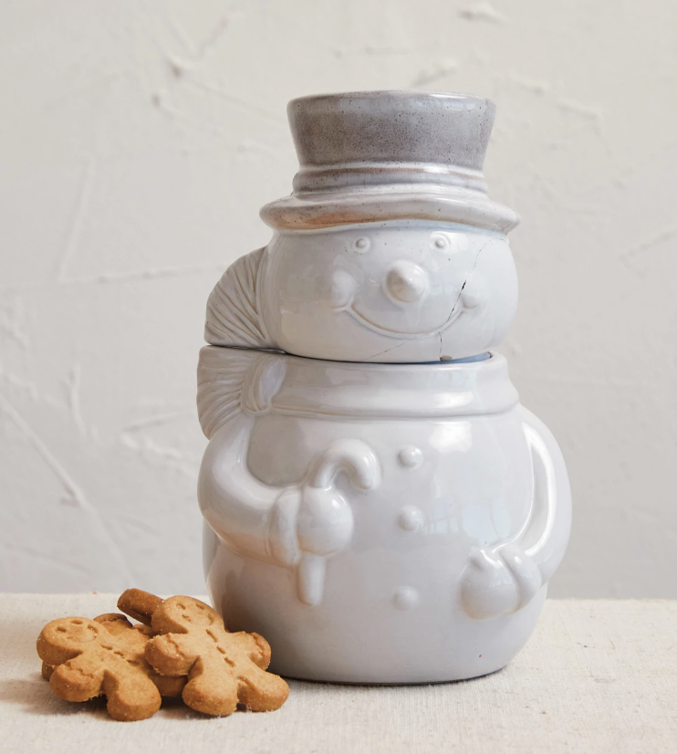 Stoneware Snowman Shaped Cookie Jar