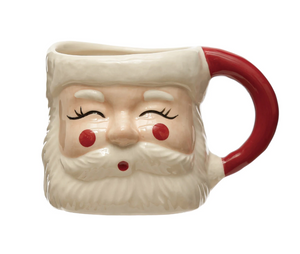 Hand-Painted Stoneware Santa Mug