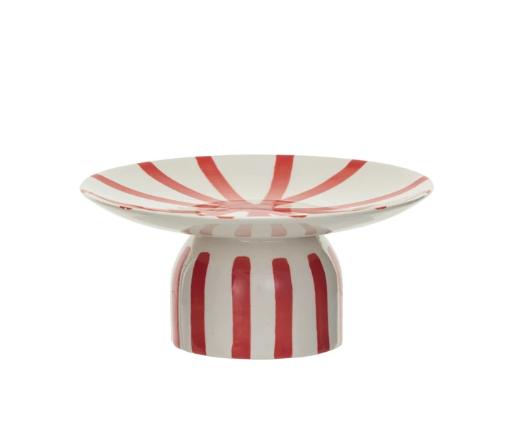 Hand-Painted Stoneware Pedestal w/ Stripes