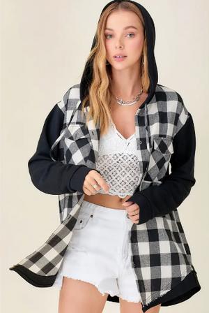 Relaxed Fit Button Down Hooded Flannel