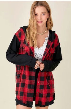 Relaxed Fit Button Down Hooded Flannel