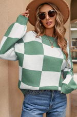 Checkered Bishop Sleeve Sweater