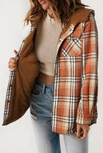 Plaid Pattern Sherpa Lined Hooded Shacke