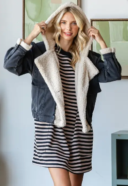 Faux Sherpa Hooded Denim Jacket