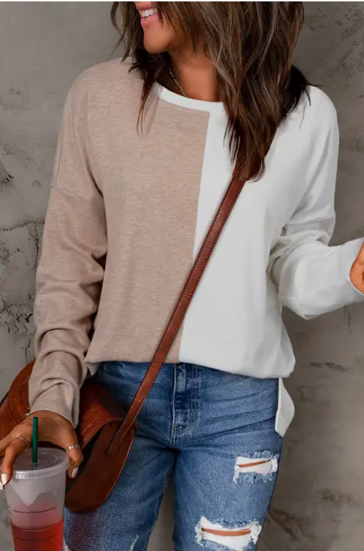 Basic Daily Colorblock Long Sleeve Top