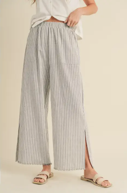 Striped Linen Pants with Raw Edge Detail