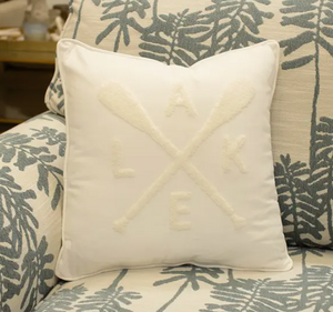 Lake Embroidered Pillow Soft White