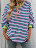 Color Striped Crew Neck Loose long sleeve