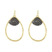 Gold Teardrop Earrings with Charcoal Bead