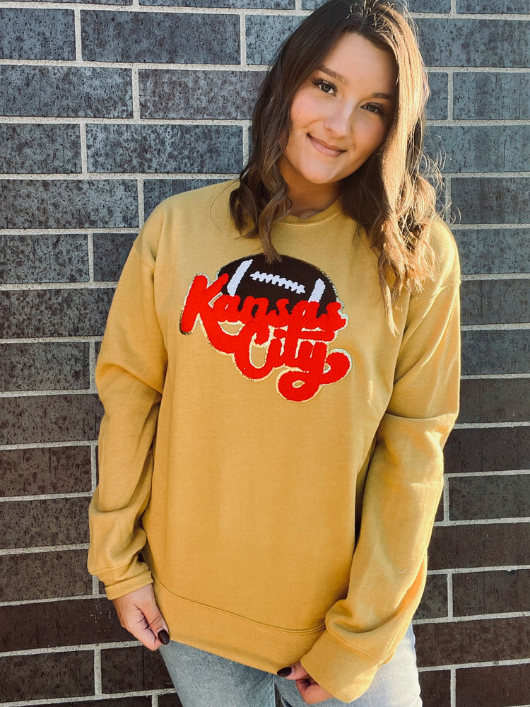 Chenille Patch Kansas City Football Sweatshirt Mustard