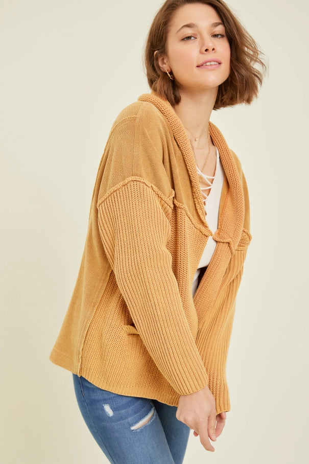 Washed Terry Cable Knit Cardigan Rust