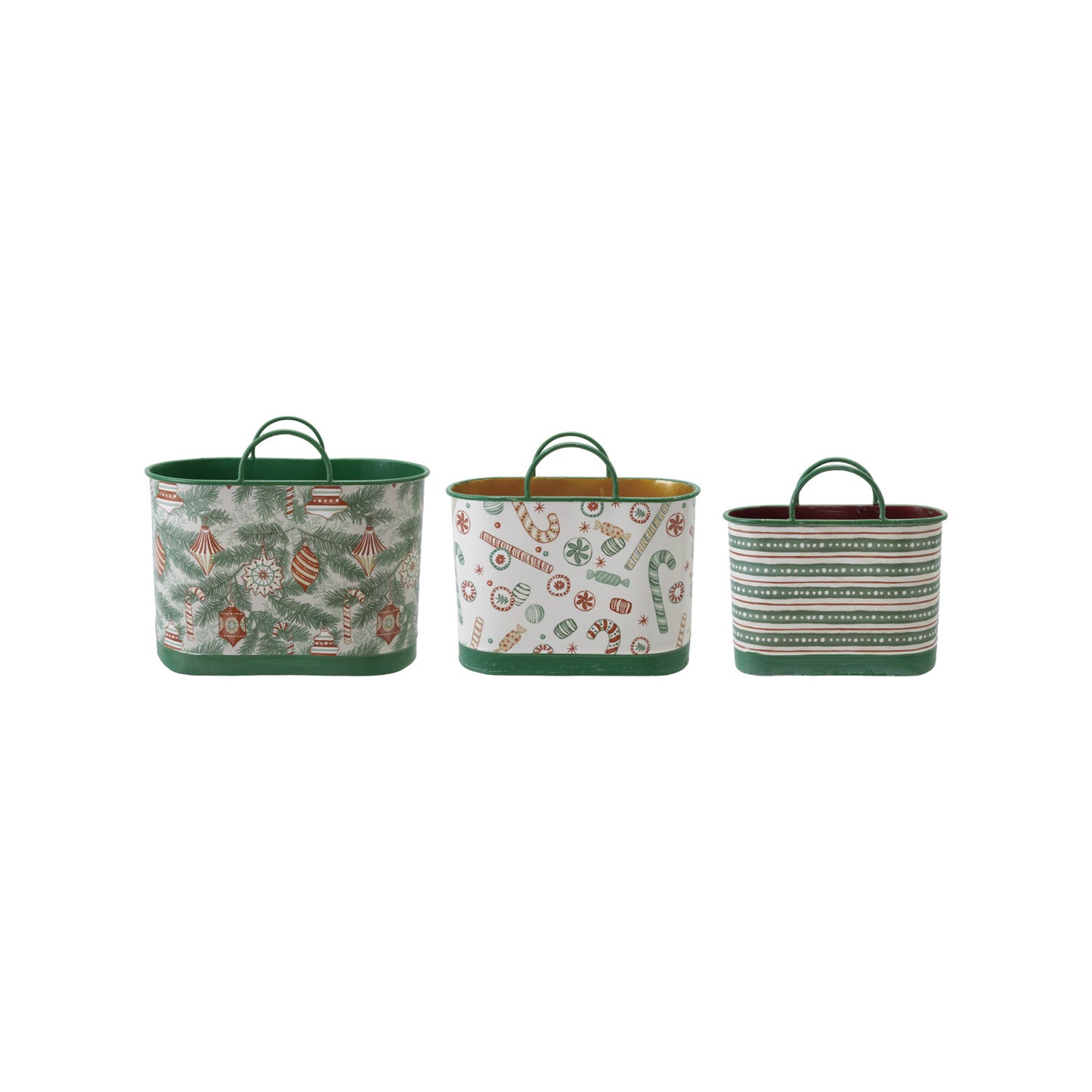 Metal Buckets with Handles & Holiday Patterns, Set of 3 ©