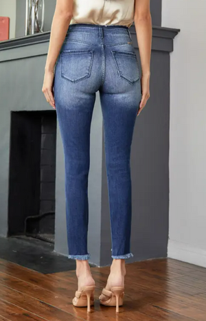 High Rise Button Fly Ankle Skinny Denim Jeans