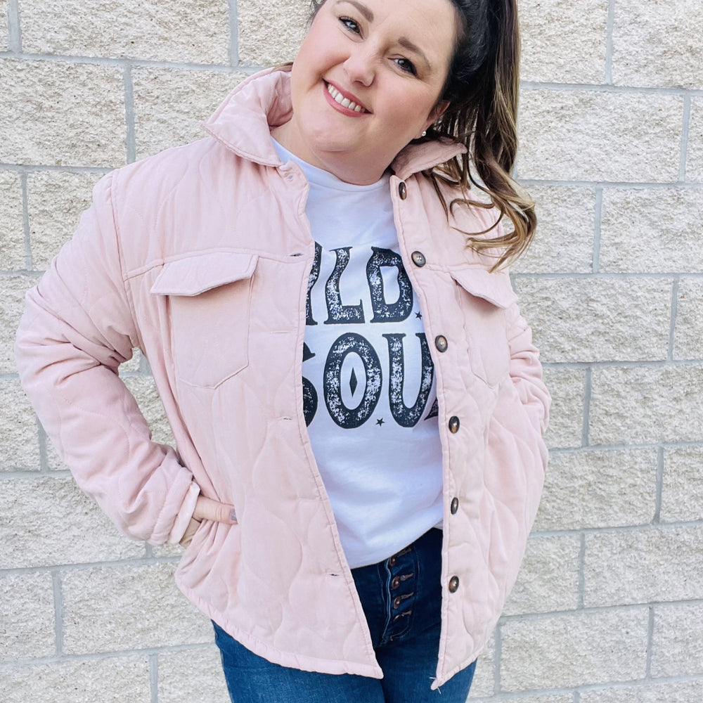 A lightweight jacket to take you from season to season. With a lightweight quilted fabric, this jacket is perfect to layer over your favorite outfits. This warm and cozy jacket goes with everything! The front buttons and side pockets add a touch of style. With this jacket, you'll be able to stay comfortable and warm no matter what the weather throws your way.  Details Front Button Closure Lightweight Side Pockets Relax Fit 100% Polyester Colors Hot Pink and Blush Great for Layering