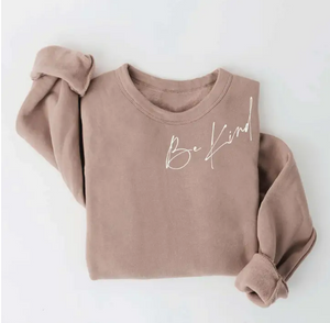 Be Kind Graphic Crew Sweatshirt  Tan Crewneck Sweatshirt Remarkably soft unisex pullover Crewneck sweatshirt lends itself to daily wear and year-round layering.