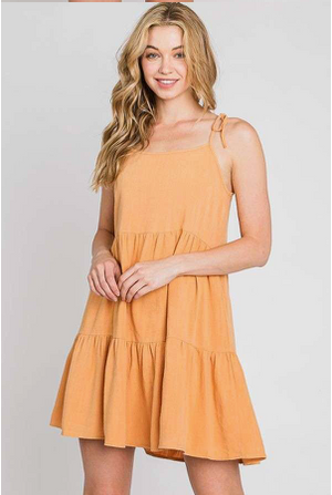 Solid Linen Baby Doll Strap Dress