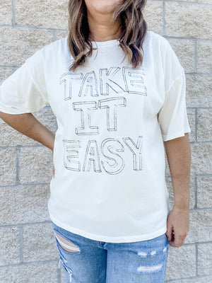 Take It Easy Distress Short Sleeve Graphic Tee